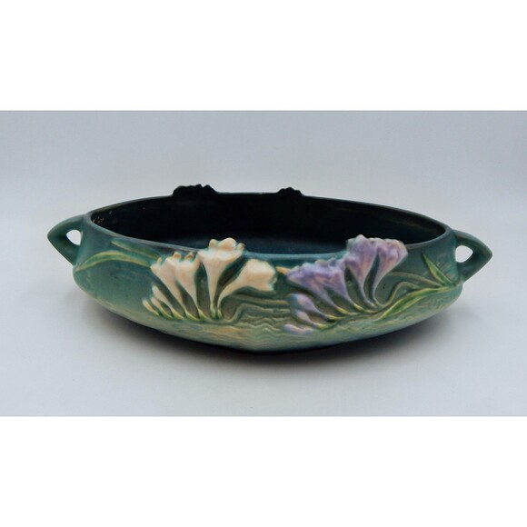 Roseville FREESIA Green 1945 Vintage Art Pottery Ceramic Console Bowl 466-10 - Picture 1 of 15